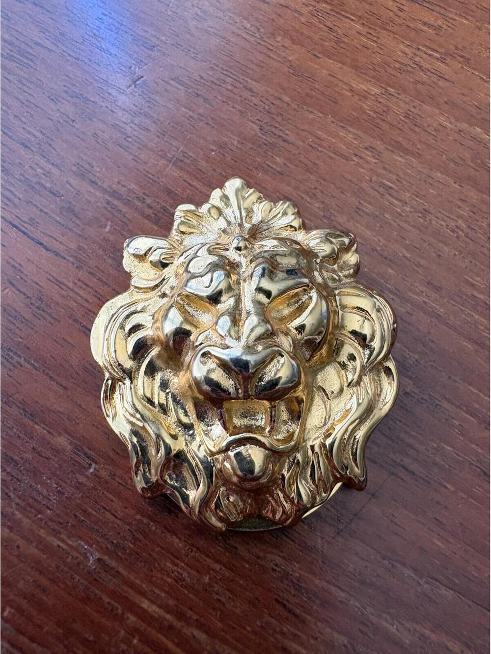 Vintage AK Anne Klein Gold Tone Lion Head Scarf Clip 80s Glam